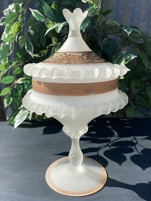 Gorgeous Antique Milky Jar With Lid Gilded Ornament Unmarked~READ~