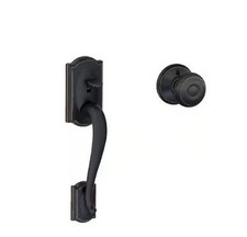 Schlage Camelot Aged Bronze Door Handleset Grip, Georgian Door Knob&Camelot Trim