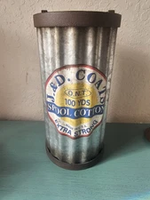 Vintage J & D Coats Spool Cotton Galvanized Metal Lidded Container, 12" Tall...