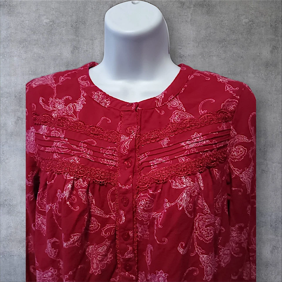 Camisón Croft & Barrow Talla S Largo Medio Franela, Rojo Paisley. A-2 Foto 3 de 4