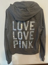 Victoria s Secret Pink Vintage Gray Sequin Bling Hoodie M