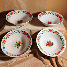 Bowls Festival Floral Rim Ceramic 4 Pc White Multicolor Microwave Safe