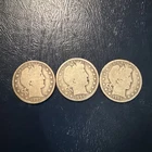 3 Barber Silver Half Dollars, 90% Silver Coins, 1897, 1900, and 1902