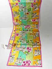 Talbots Scarf Vintage Oblong Silk Pastel Fountain City Illustrations 56 in