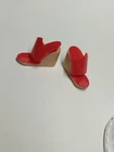 KOREA : Vintage 1970s Barbie Doll : Pair Red & Tan Wedge (2) Shoes