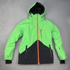 Quiksilver Jacket Boys 14 XL Green Black Dryflight 10K Snowboard Ski Hooded