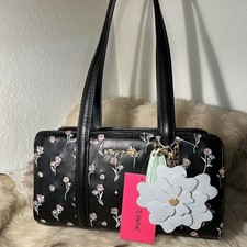NWT Betsey Johnson Mack Satchel - Stitched Flowers - Black