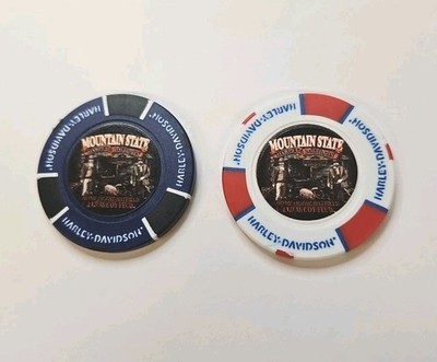 LOT OF 2 MOUNTAIN STATE HARLEY OF DELBARTON W.V. CLOSED  DEALERSHIP POKER CHIPS