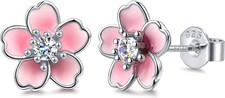 925 Sterling Silver Pink Flower Stud Earrings for Women, Hypoallergenic