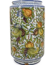 Large Antique Italian Majolica  Foliage , Fruit Vase