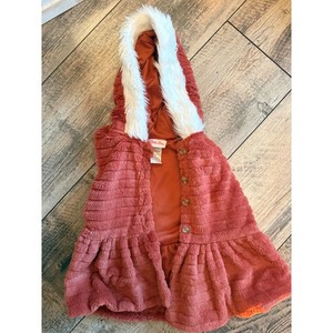 Little Lass Girls Rust Orange Faux Fur Hooded Vest Ruffle Hem Size 4