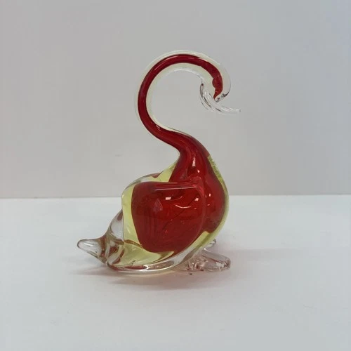 Vintage Murano Italy Art Glass Red Orange Swan Figurine