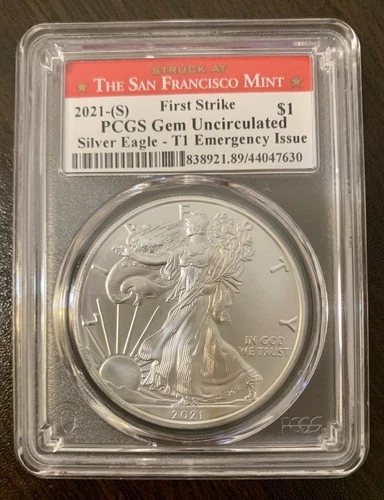 2021-S American Silver Eagle, First Strike, Uncirculated,T1 Emergency Issue
