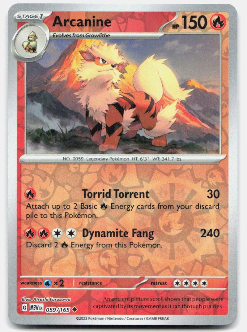 Arcanine Reverse Holo 059/165 Uncommon 151 Pokemon Near Mint