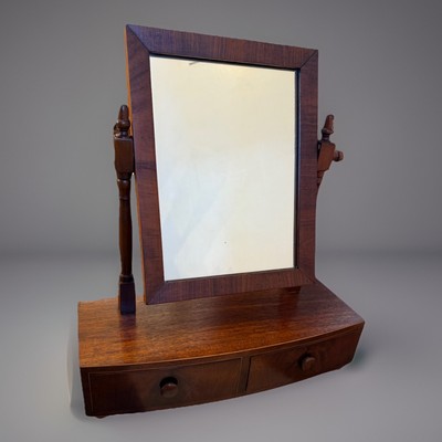 Antique English Mahogany & String Inlay Shaving Mirror with Drawers, C 1820