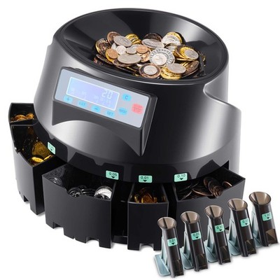 VEVOR USD Coin Sorter Coin Counter Wrapper and Roller 300 Coins/min LCD Display