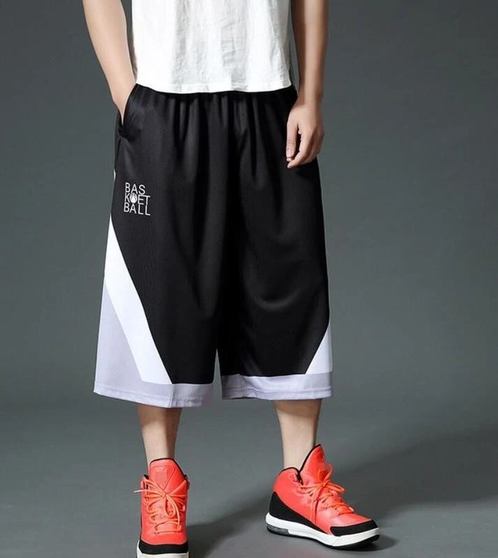 Black Men's Plus Size Quick Dry Wide Leg Sports Basketball Breathable Shorts New