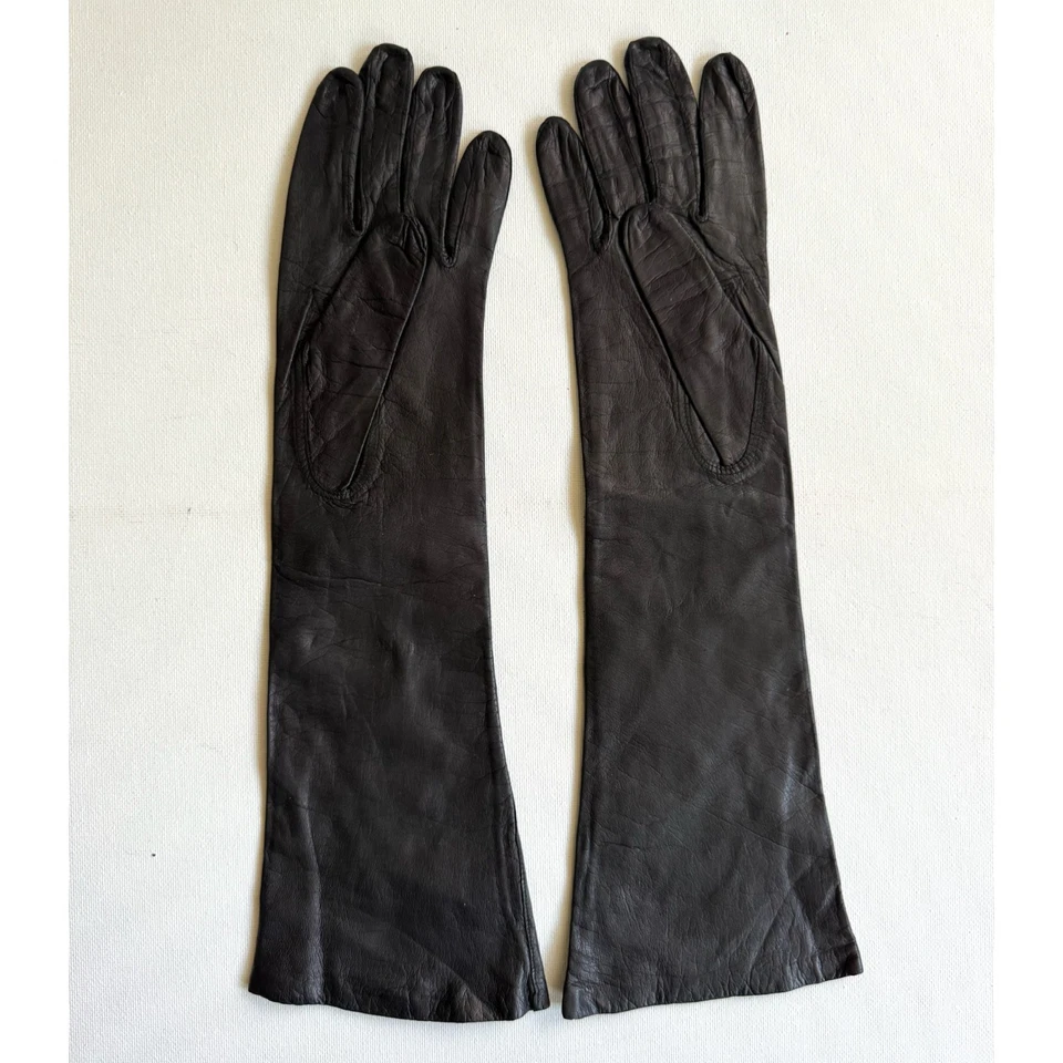Guantes de cuero para niños de Alemania Occidental de los años 50 negros longitud de 6,5 codo mediados de siglo Foto 3 de 4