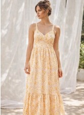 LOFT Orange White Cotton Smocked Cutout Back Eyelet Long Maxi Sundress Size 6