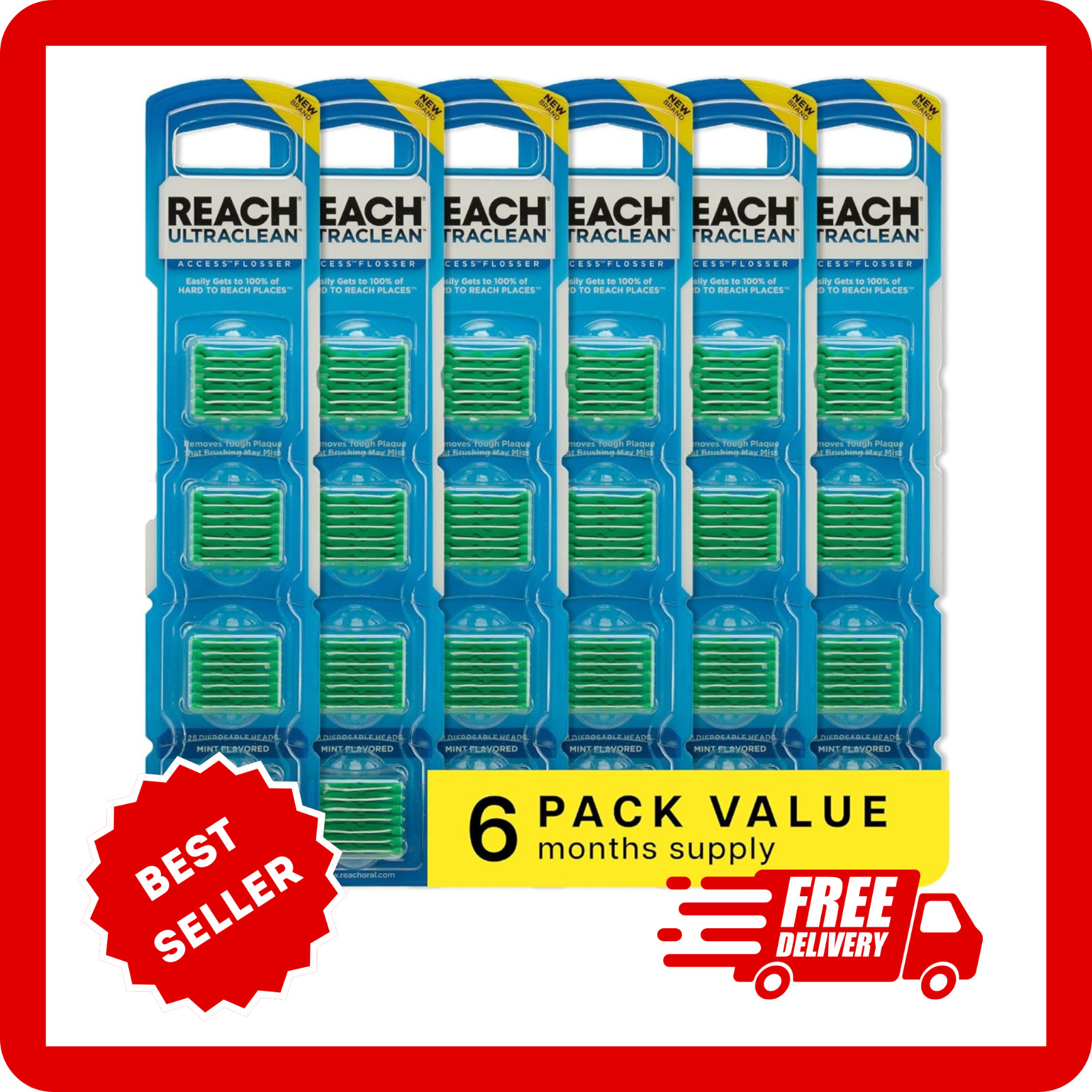 Flosser Refill Heads Mint Plaque Remover Shred Resistant 28ct 6 Pack PFAS Free