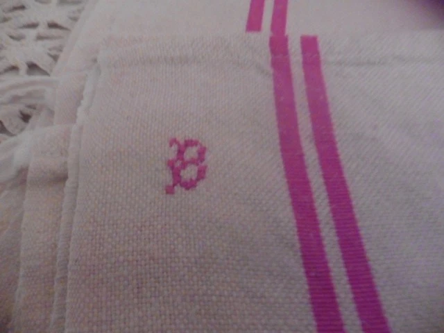 2 ANCIENS TORCHONS CHANVRE X LIN LITEAUX ROUGE"B"ACCROCHE 54X84 CM - Photo 2/4