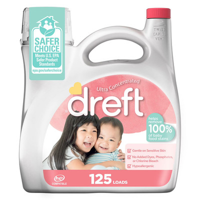 Dreft Ultra Concentrated Liquid Baby Laundry Detergent 125 Loads HE Safe Gentle