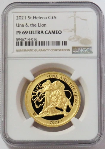 2021 GOLD ST HELENA 200 MINTAGE 5 POUNDS UNA & THE LION 1oz NGC PF 69 UC