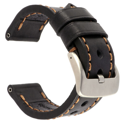22mm NEW COW Leather Strap Black Watch Band for fits PANERAI Copper Tang