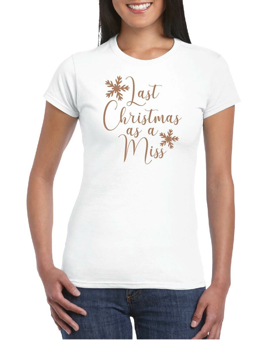 T-shirt Sposa Last Christmas Donna Maglietta 'Last Christmas As A Miss 2020' Per Sposa - Idea Regalo Di Natale E Nozze Per Lei T-shirt Donna Tema Natale - Foto 3