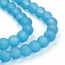 8mm Sky Blue Frosted Glass Round Beads   15  strand 40cm   Approx 52 beads per