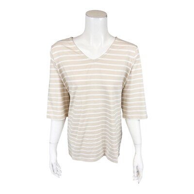 Denim & Co. Essentials Striped Jersey V-Neck Top w/ Ballet Sleeves 1X Plus Size