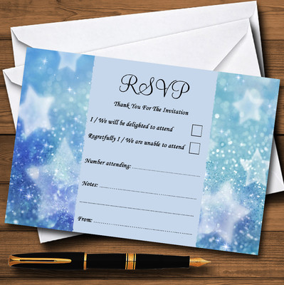 Personalisierte Antwortkarten Kristall blaue Sterne Hochzeit oder Party