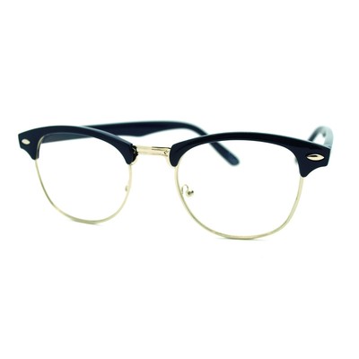 Mens 20s Hipster Classic Retro Nerdy Geek Half Horn Rim Optical Eye Glasses 