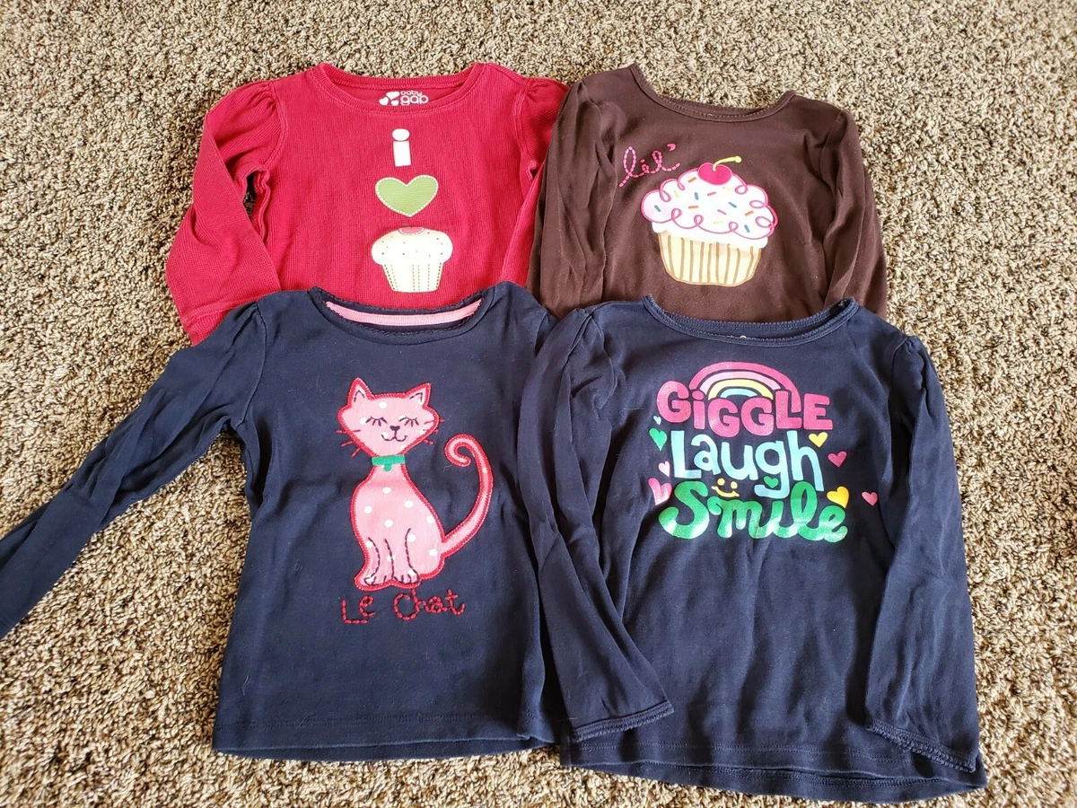 Gap Kids Girl lot of Size 4 long sleeve shirts cupcake cat heart cat laugh