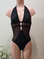 Cupshe Womens One Piece Swimsuit Size Medium Black With Chiffon Open Back