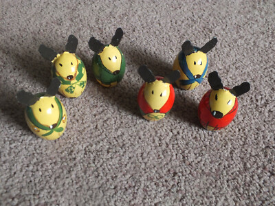 Collectible Christmas Reindeer Moose Wood Painted Figures Set 6 - 1 3/4'' Tall