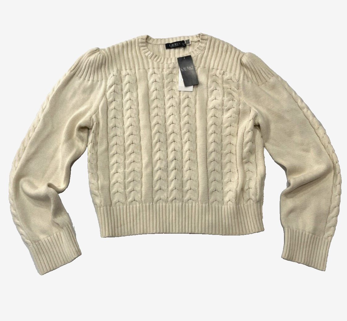 Ralph Lauren women's Cable Knit Puff Sleeve Sweater - size