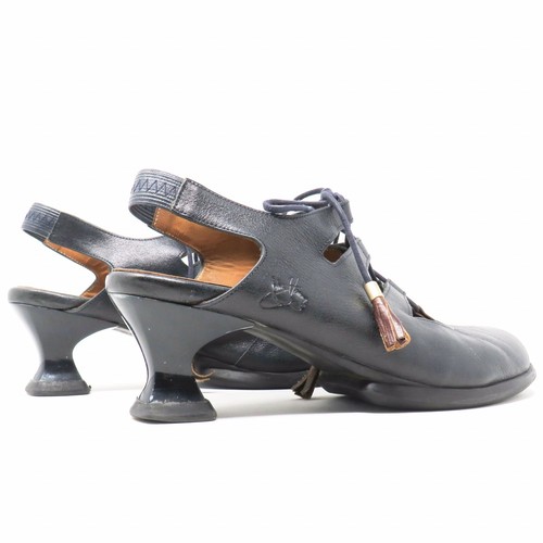 John Fluevog Wearever Tav Navy Blue Slingback Heels Lace Up Tassel 11.5 Portugal - Picture 4 of 12