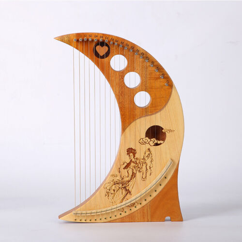 19 String Moon Harp Lyre Mahogany Nylon with Tuning Wrench with Technical Manual - Picture 1 of 17