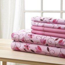 Spirit Linen Bellagio Queen Sheet Set Pink Floral 6-Pc Microfiber Bedding Ne