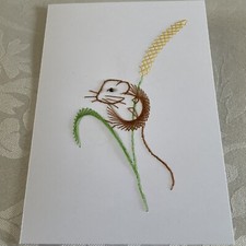 Card Field Mouse Birthday Any Occasion Dormouse Corn Handmade Stitched Blank
