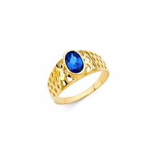 Real 14K Yellow Gold Children's Dark Blue Oval Cubic Zirconia Baby Ring Band