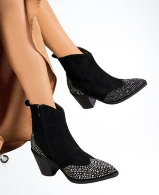 Super Mode TEXANI Damenstiefel Schwarz Mit Strass 5144 Western Blockabsatz