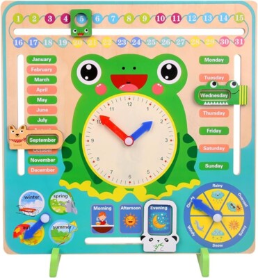 Multifunctional Wooden Calendar Clock   Interactive Learning Toy for Kids
