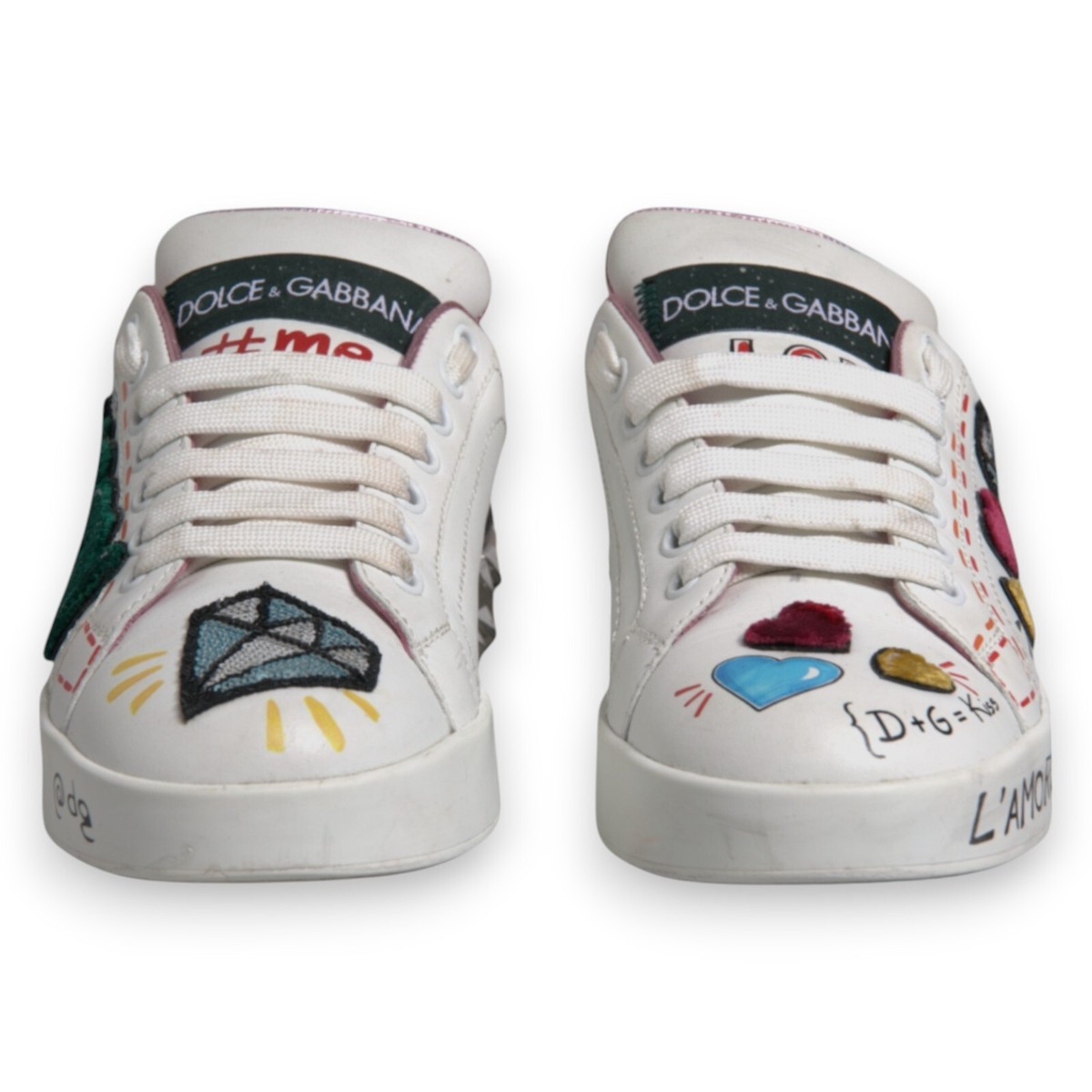 DOLCE & GABBANA Shoes White Sequined Crystal Low Top