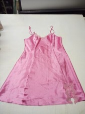 Delicates Pink Lace Trim Satin Pleated Side Slit Nightgown Size Medium