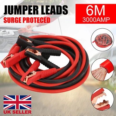 3000AMP Jump Leads Heavy Duty Battery Start 6 Metre Booster Cables Car Van Truck