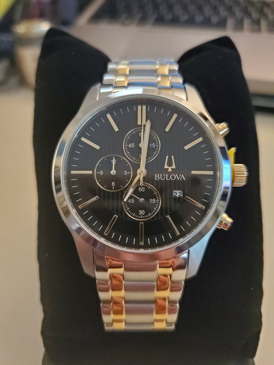 New Bulova Men's Black Dial Two-Tone Chronograph Watch New Bulova Men's Black Dial Two-Tone Chronograph Watch