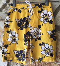 Nautica Swim Trunks Boys Hawaiian Board Shorts Yellow Blue Mesh Liner Size 4