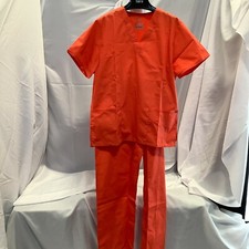 Adar Universal Womens V Neck Short Sleeve Double Pocket Orange Scrub Set Size XL